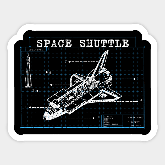 Space Shuttle Technical Blueprint Rocket Sticker by Foxxy Merch